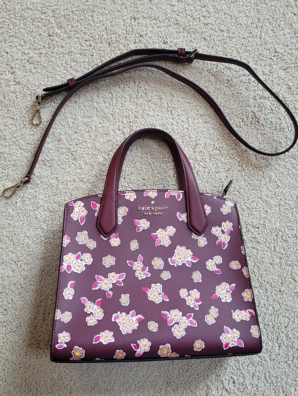*NWOT* kate spade New York Tinsel Floral Satchel Crossbody Burgundy Floral Purse - Picture 6 of 14